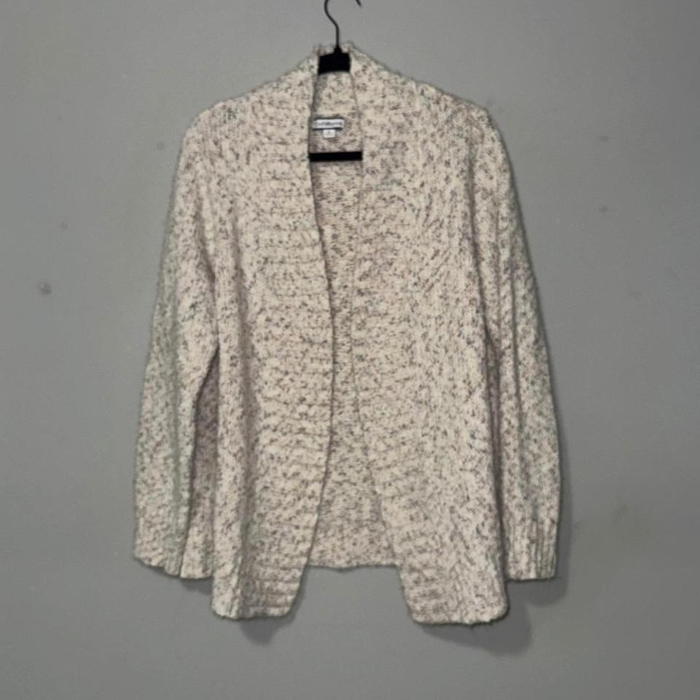 Croft & Barrow Womens XL Marled Open Front Cardigan Sweater Cream Beige Textured